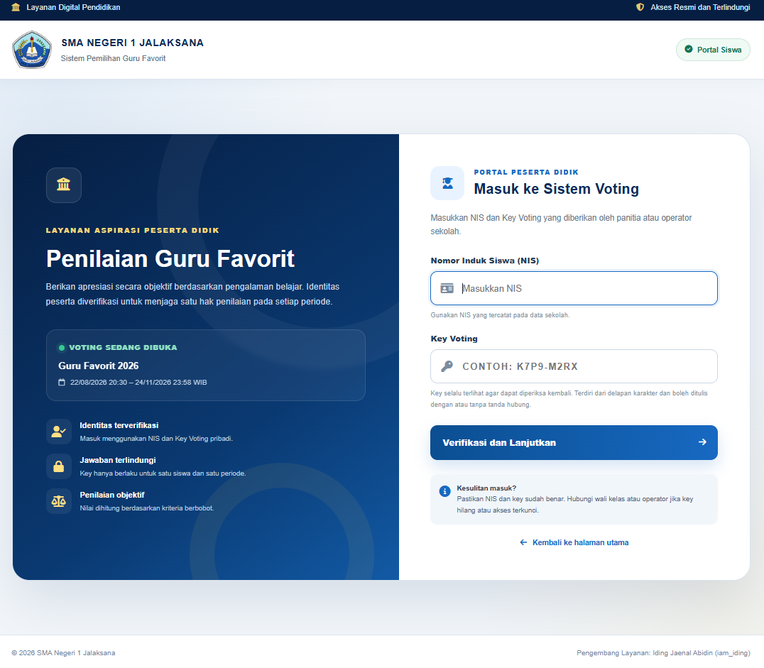 Tampilan sistem Vote Guru Favorit